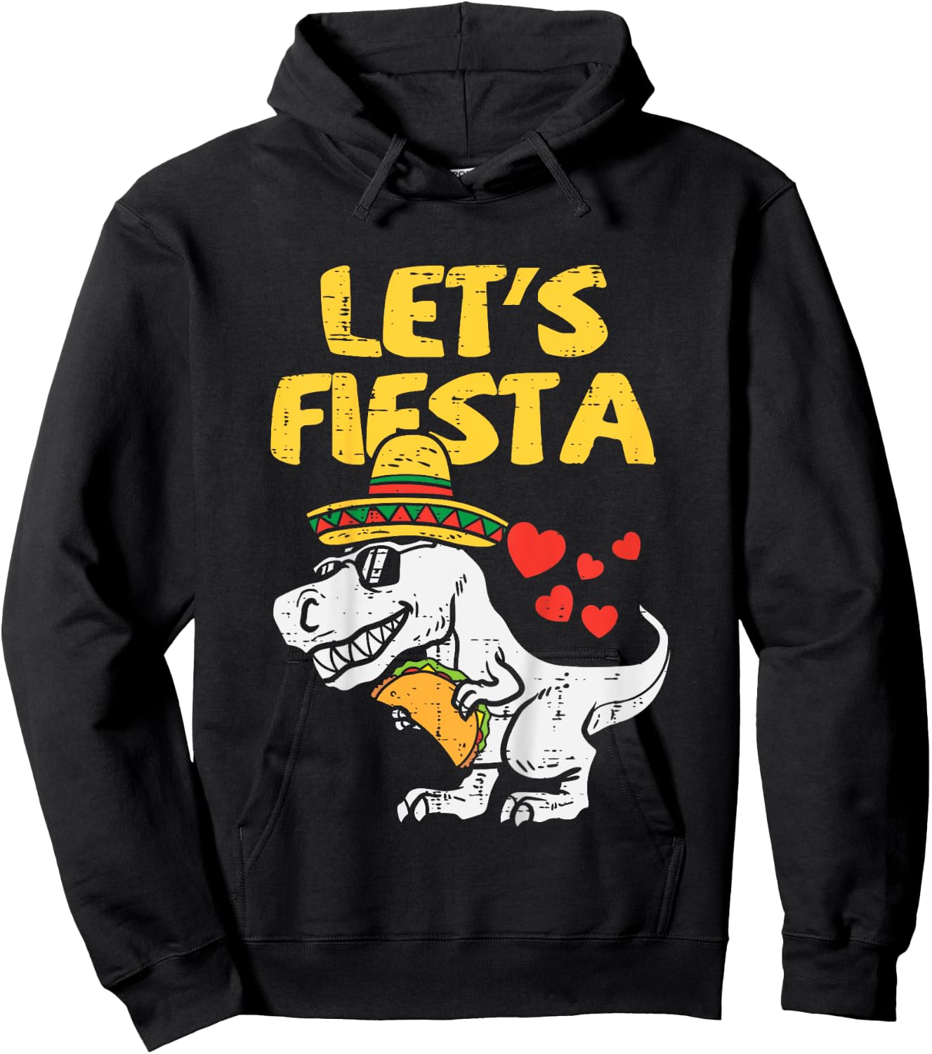 Kids Lets Fiesta Trex Taco Toddler Boys Cinco De Mayo Kids Dino Hoodie - Hoodie | Black
