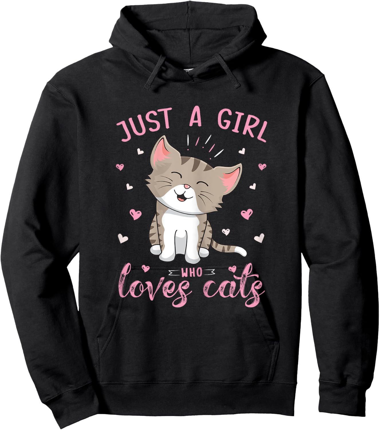Just A Girl Who Loves Cats Design Cute Cat Lover Girls Kids Hoodie - Hoodie | Black