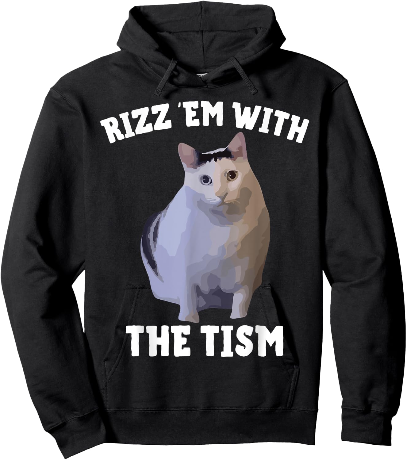 Rizz Em With The Tism Rizzler Joke Meme Rizzling Hun Cat Pun Men Women Girls Kids Hoodie - Hoodie | Black