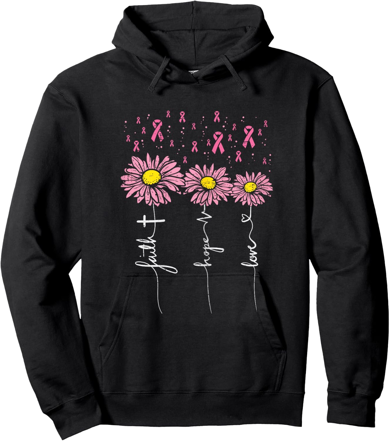 Faith Hope Love Flowers Breast Cancer Awareness Support Gift Hoodie - Hoodie | Black