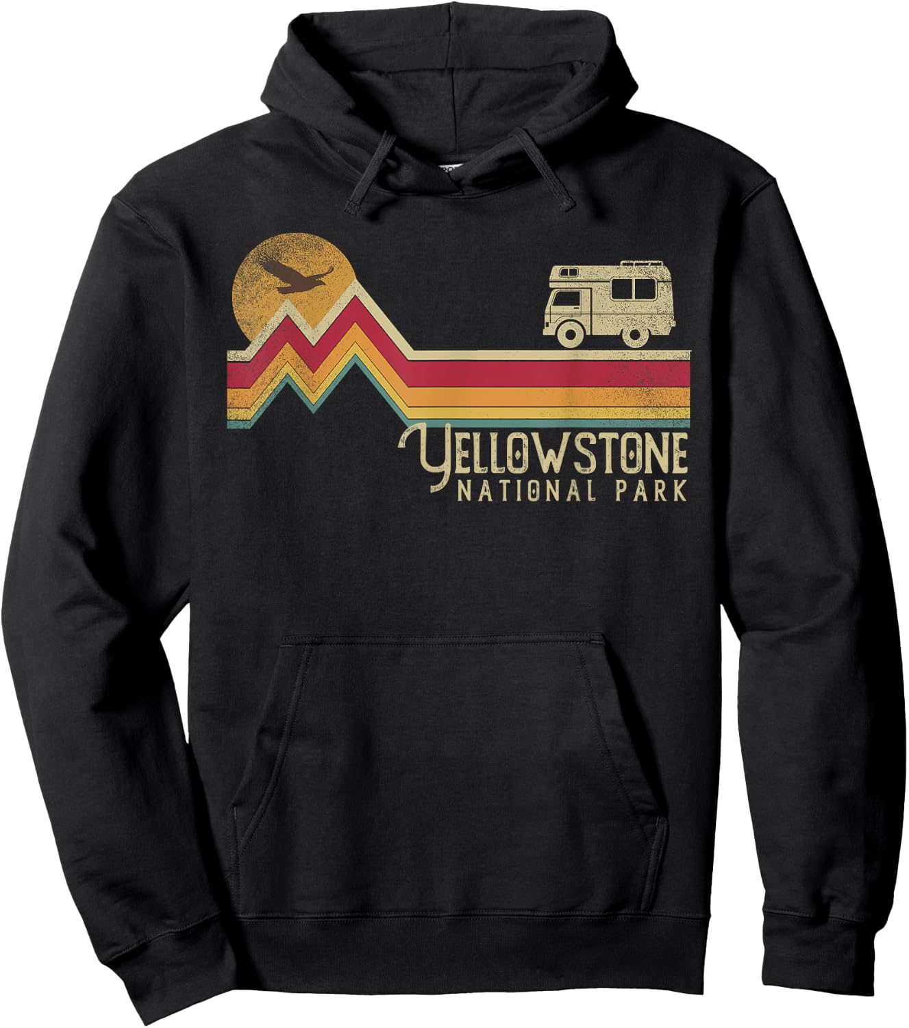 Yellowstone National Park Vintage Style Mountain Camp Retro Hoodie - Hoodie | Black