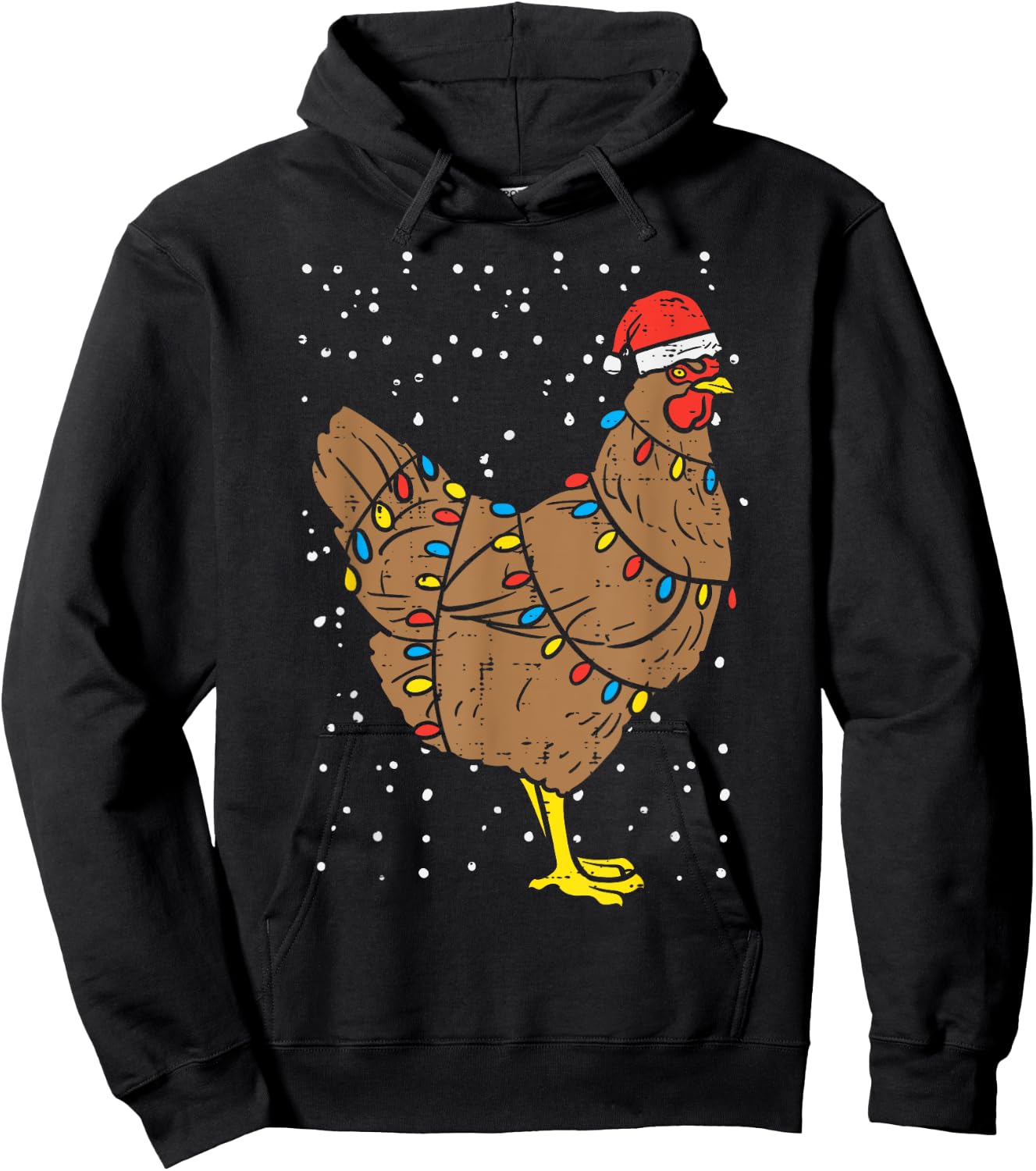 Chicken Santa Hat Christmas Lights Funny Xmas Animal PJ Hoodie - Hoodie | Black