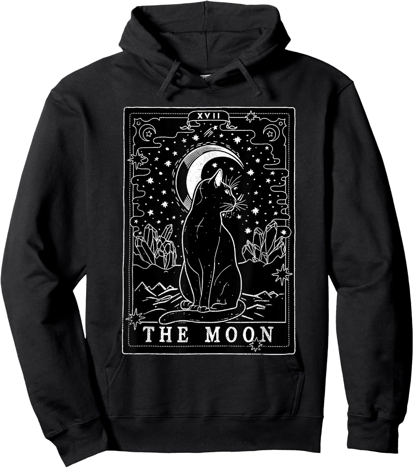 Graphic Cat Lovers Moon Tarot Card | Cat Tarot Card The Moon Hoodie - Hoodie | Black