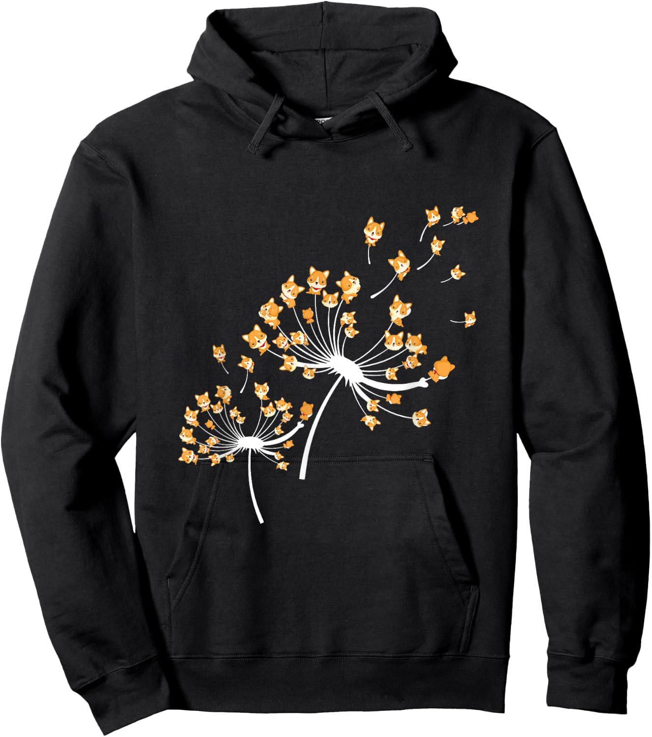 Corgi Flower Fly Dandelion Funny Dog Owner Lover Women Girls Kids Hoodie - Hoodie | Black
