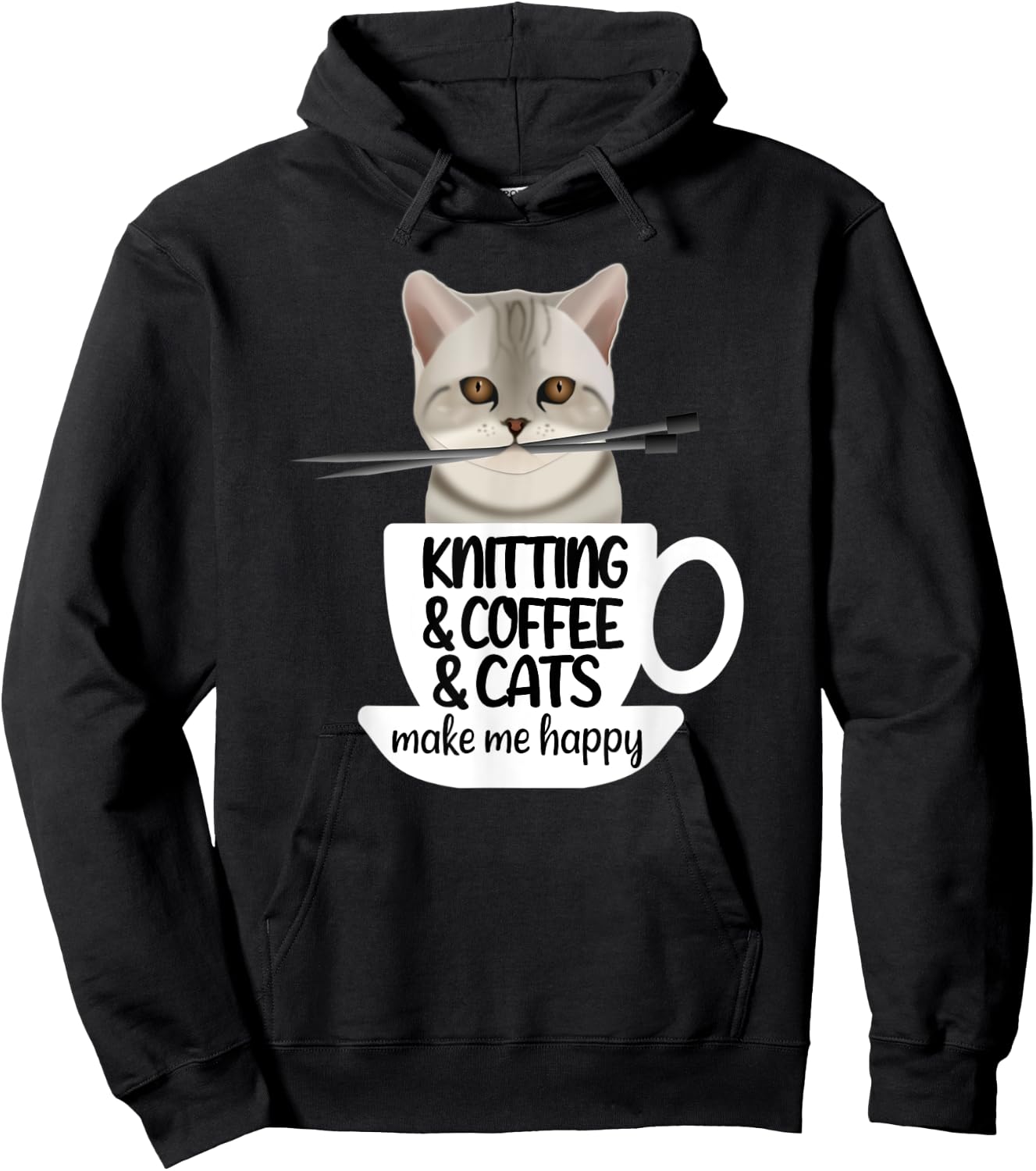 Knitting Coffee And Cats Make Me Happy Hoodie - Hoodie | Black