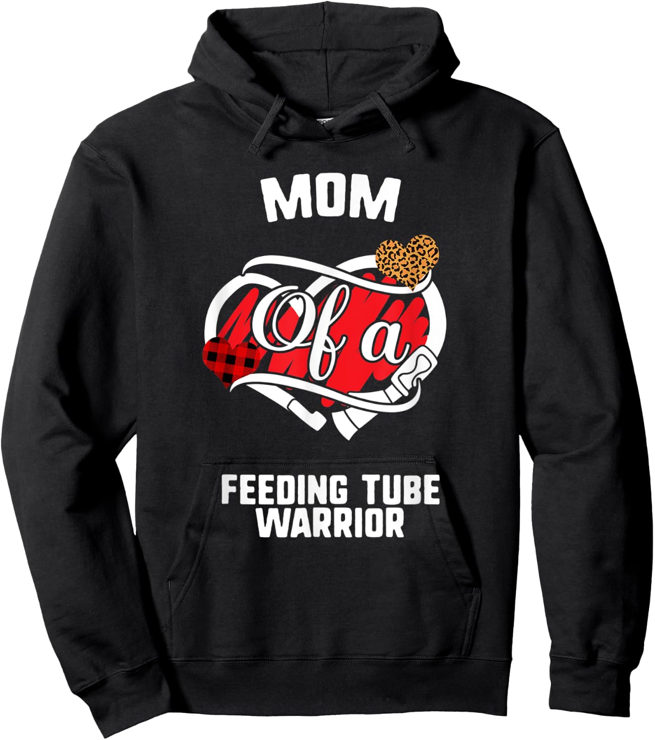Mom Feeding Tube Awareness Leopard Buffalo Plaid Family Gift Hoodie - Hoodie | Black