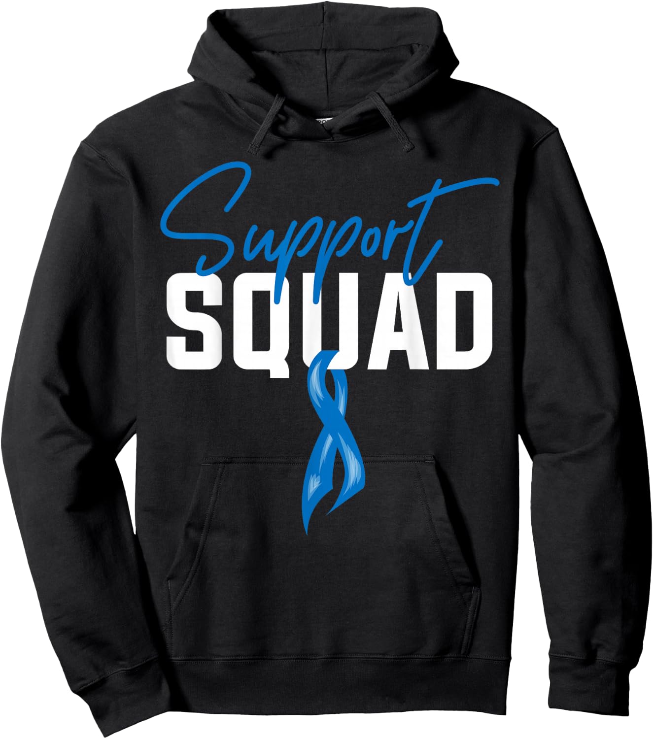Colon Cancer Awareness Support Squad Blue Ribbon Hoodie - Hoodie | Black