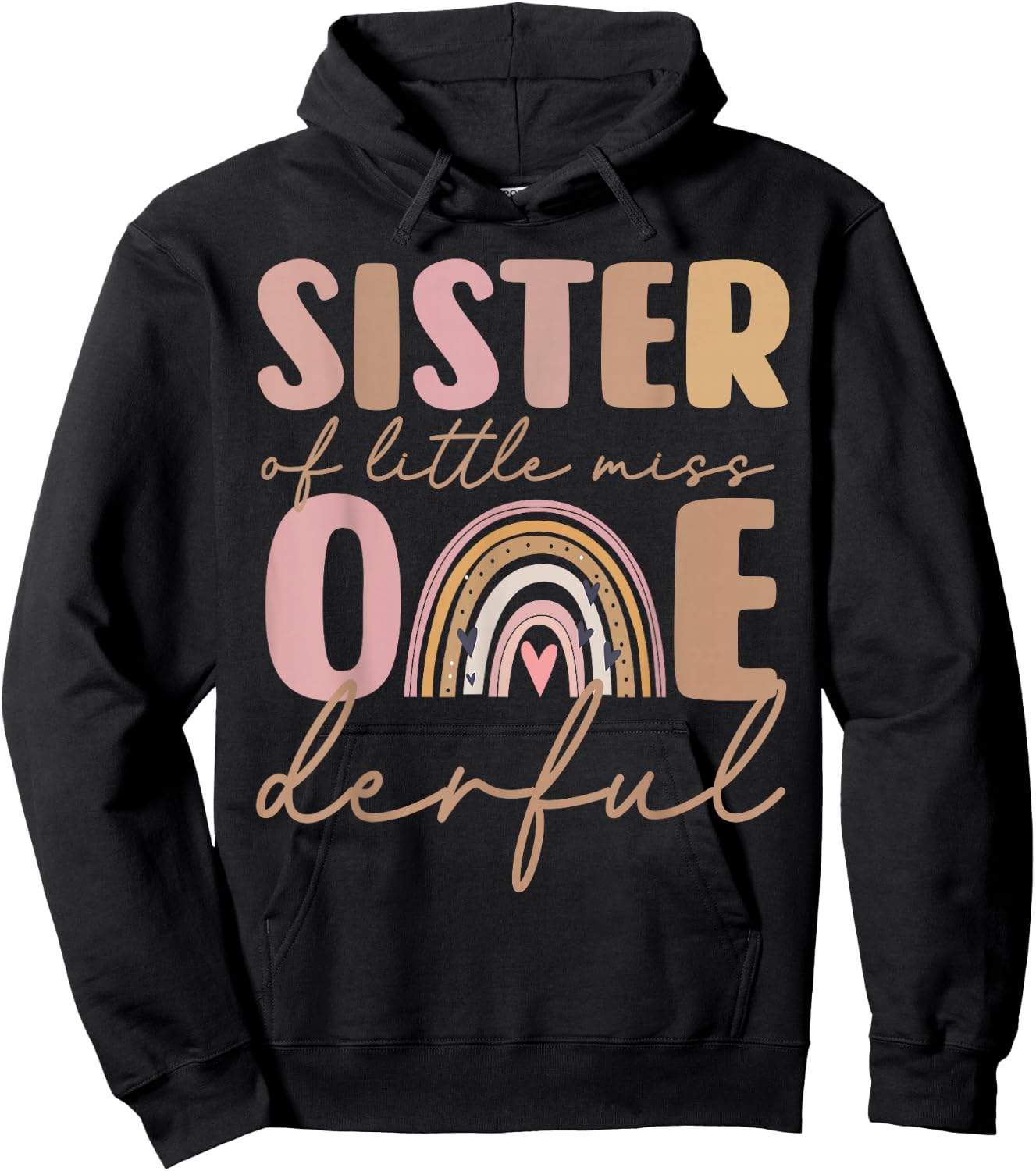Sister of Little Miss Onederful First Birthday Boho Rainbow Hoodie - Hoodie | Black