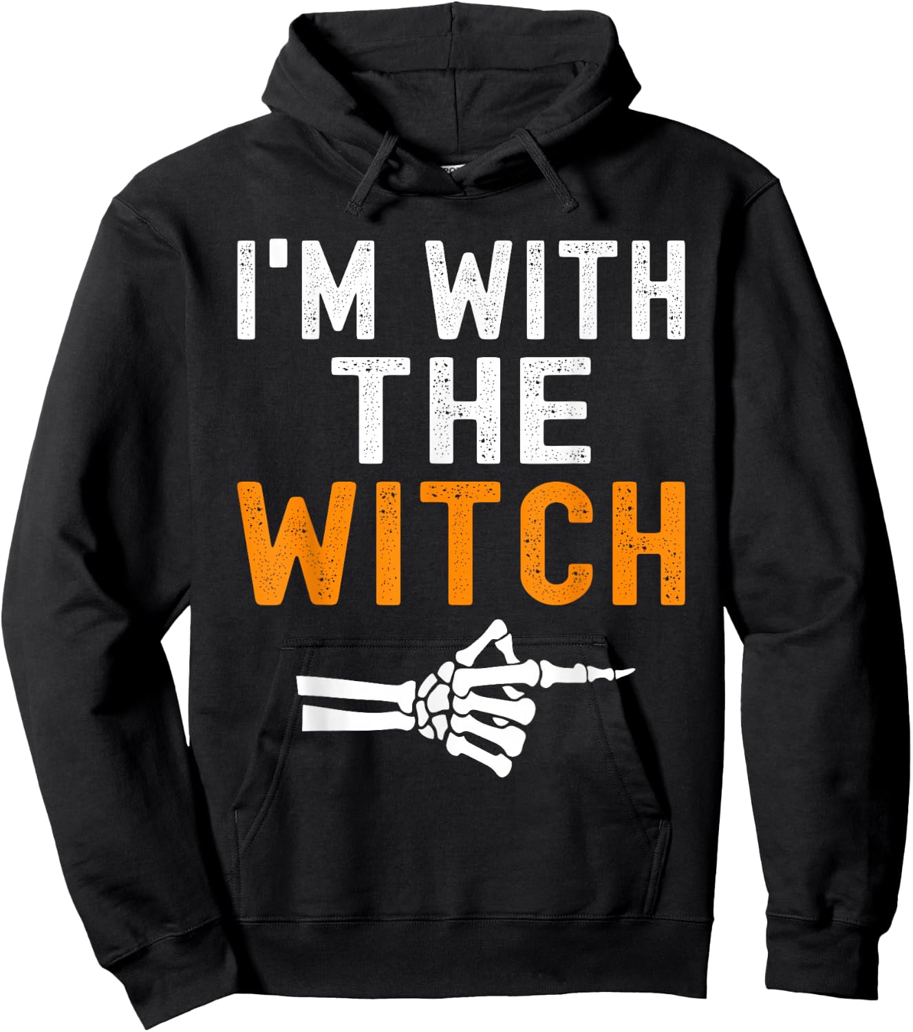 I'm With The Witch Funny Skeleton Halloween Matching Couple Hoodie - Hoodie | Black
