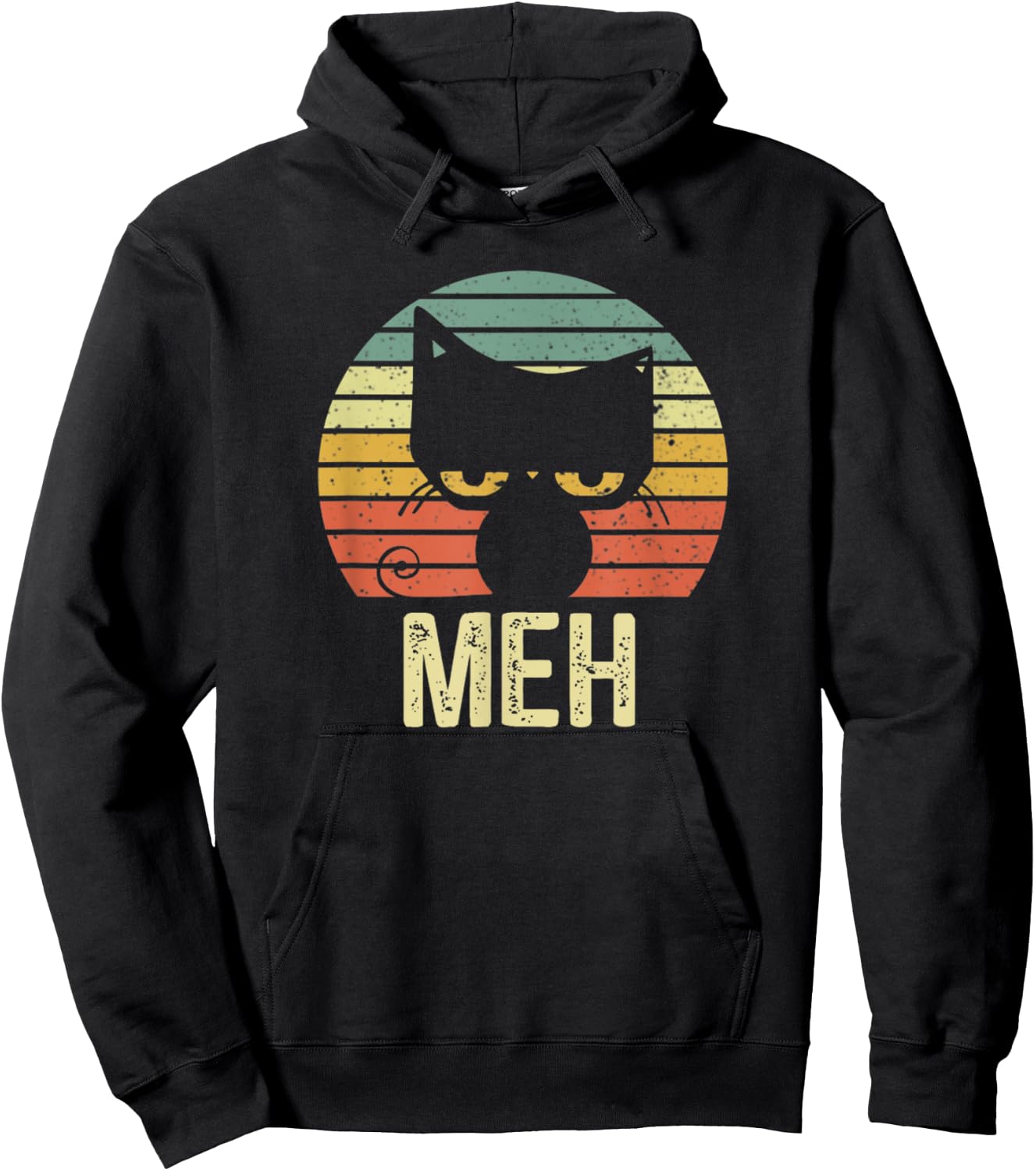 Meh Cat Retro Vintage Hoodie - Hoodie | Black