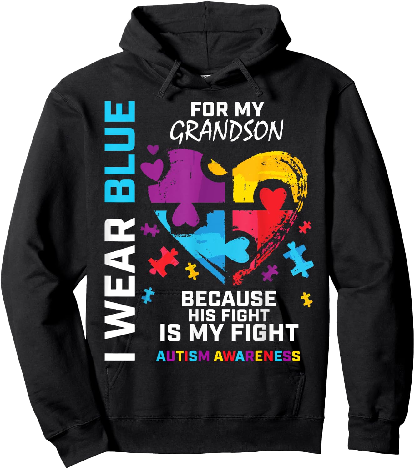 Grandma Grandpa I Wear Blue For My Grandson Autism Awareness Hoodie - Hoodie | Black