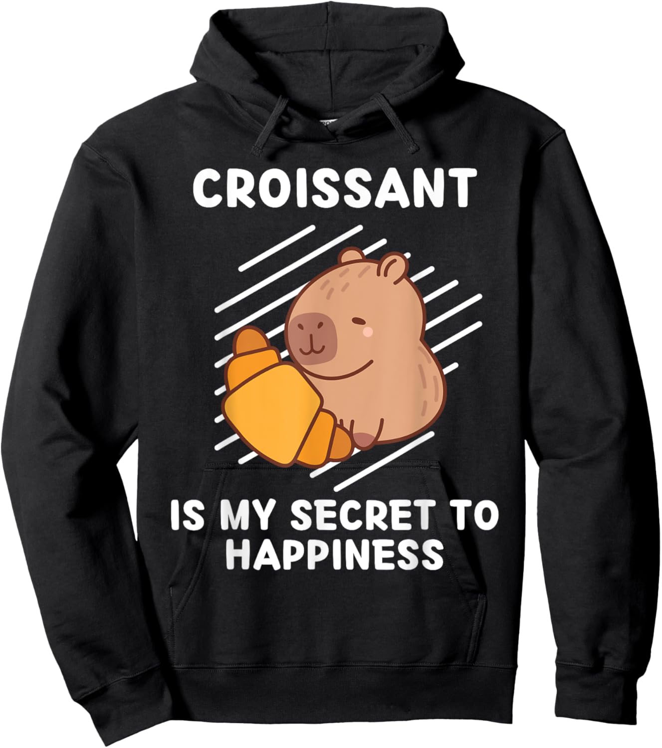Cute Capybara Croissant Is My Secret To Happiness Capybara Hoodie - Hoodie | Black