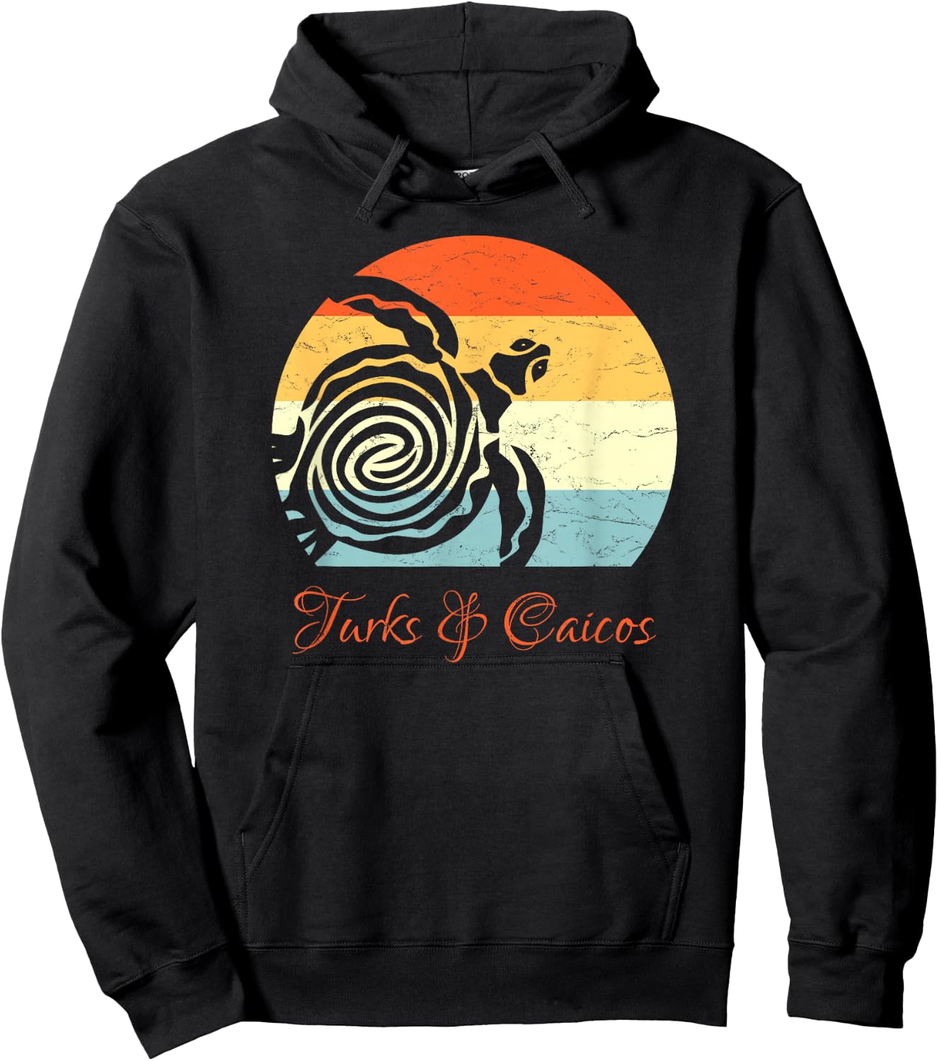 Turks & Caicos Caribbean Vintage Retro Sea Turtle Vacation Hoodie - Hoodie | Black