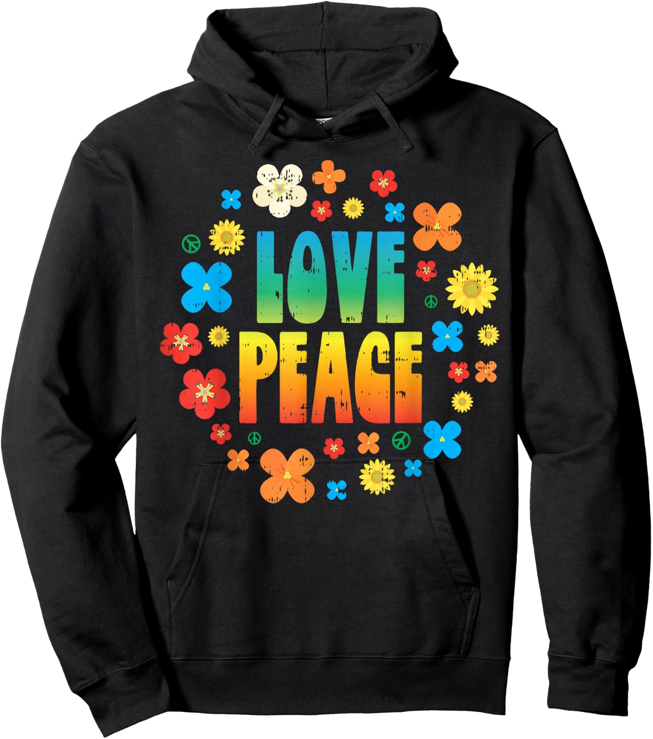 Love Peace Flowers Vintage 80s Floral Hippie Hippi Hippy Hoodie - Hoodie | Black