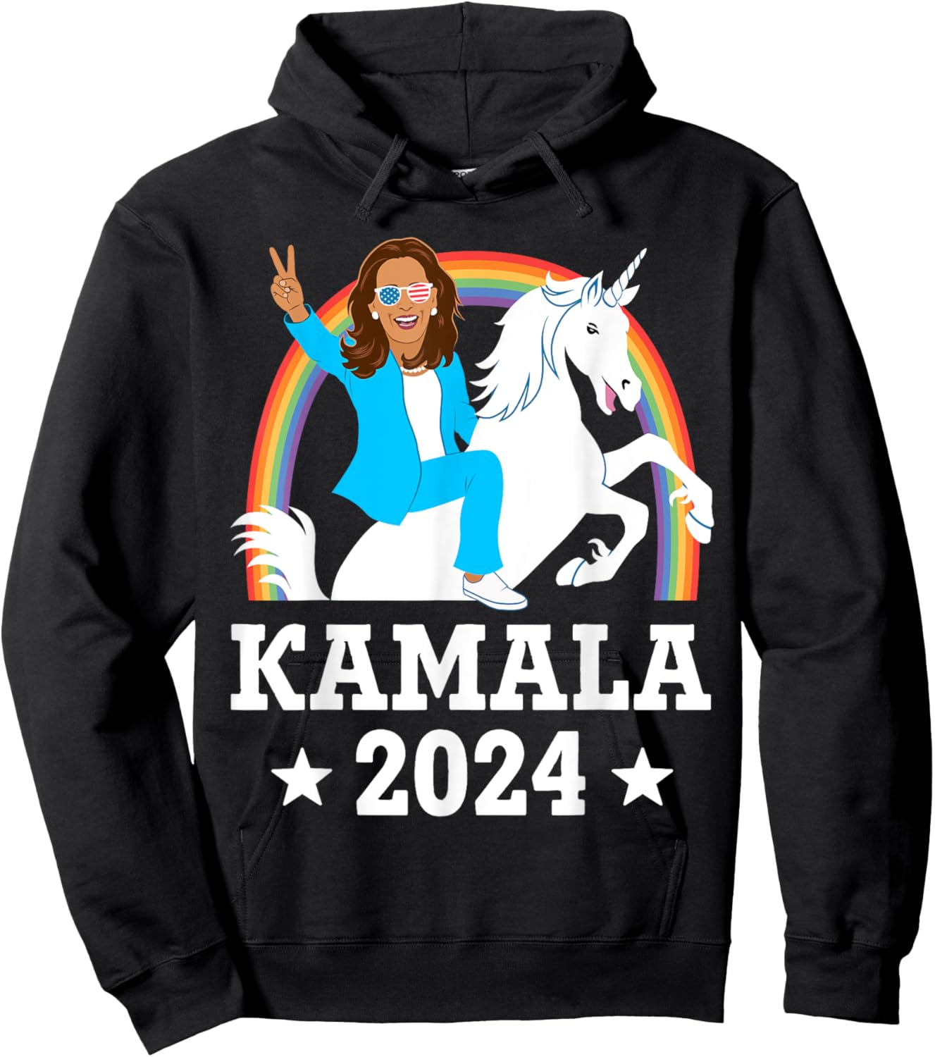 Kamala 2024 - Kamala Harris Riding Unicorn Funny Hoodie - Hoodie | Black