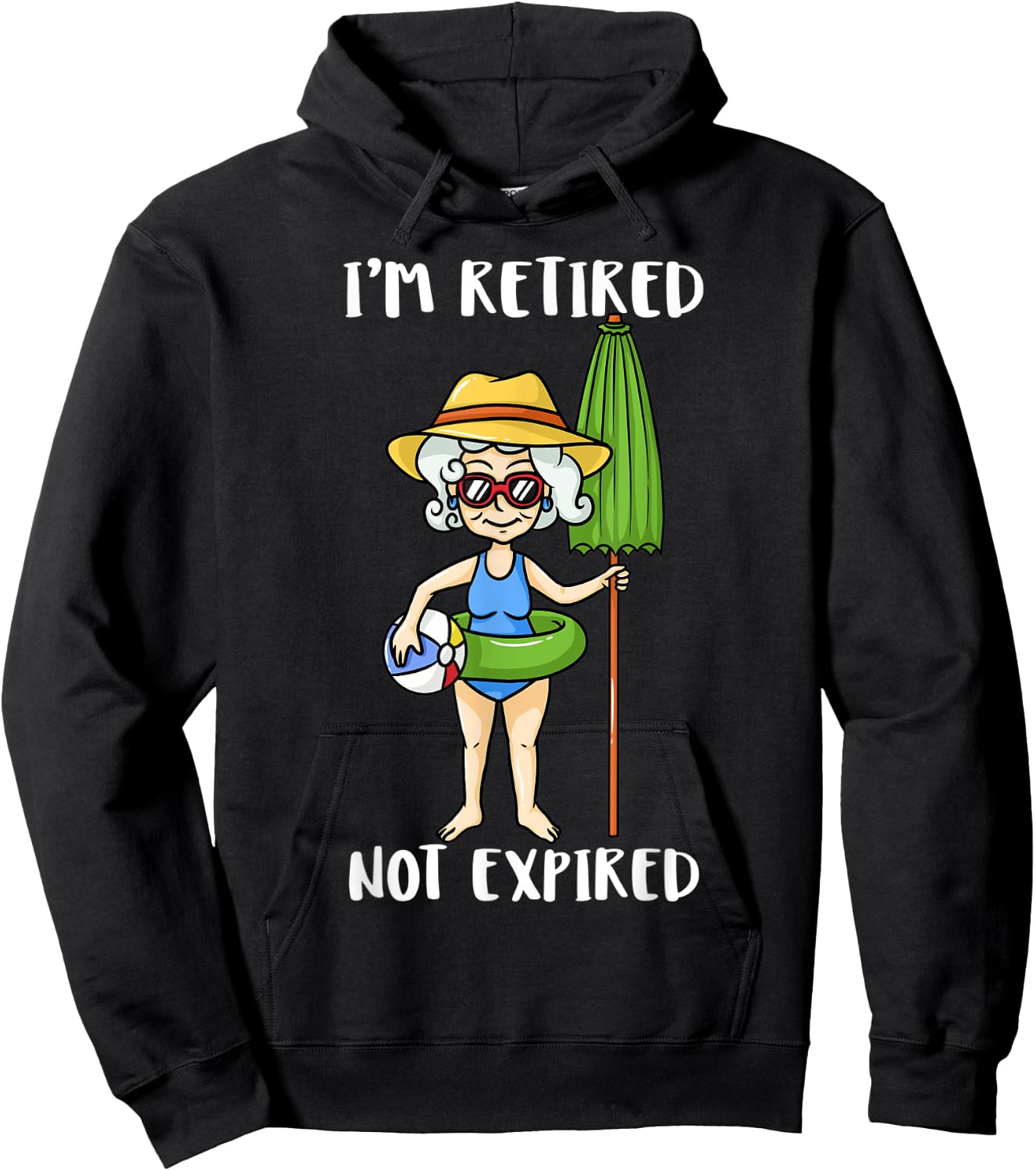 I'm Retired Not Expired Retired Grandma Beach Vacation Gift Women Kids Hoodie - Hoodie | Black