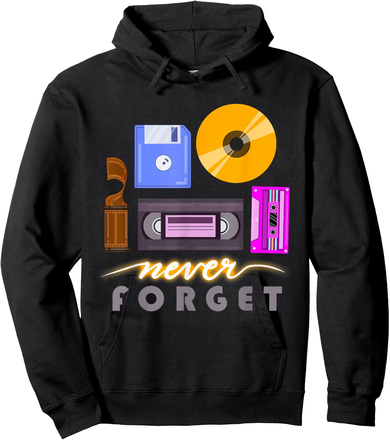 A Good Apparel Co. Never Forget Retro Vintage Cassette Tape Floppy Disk VHS CD -Adults Hoodie - Hoodie | Black
