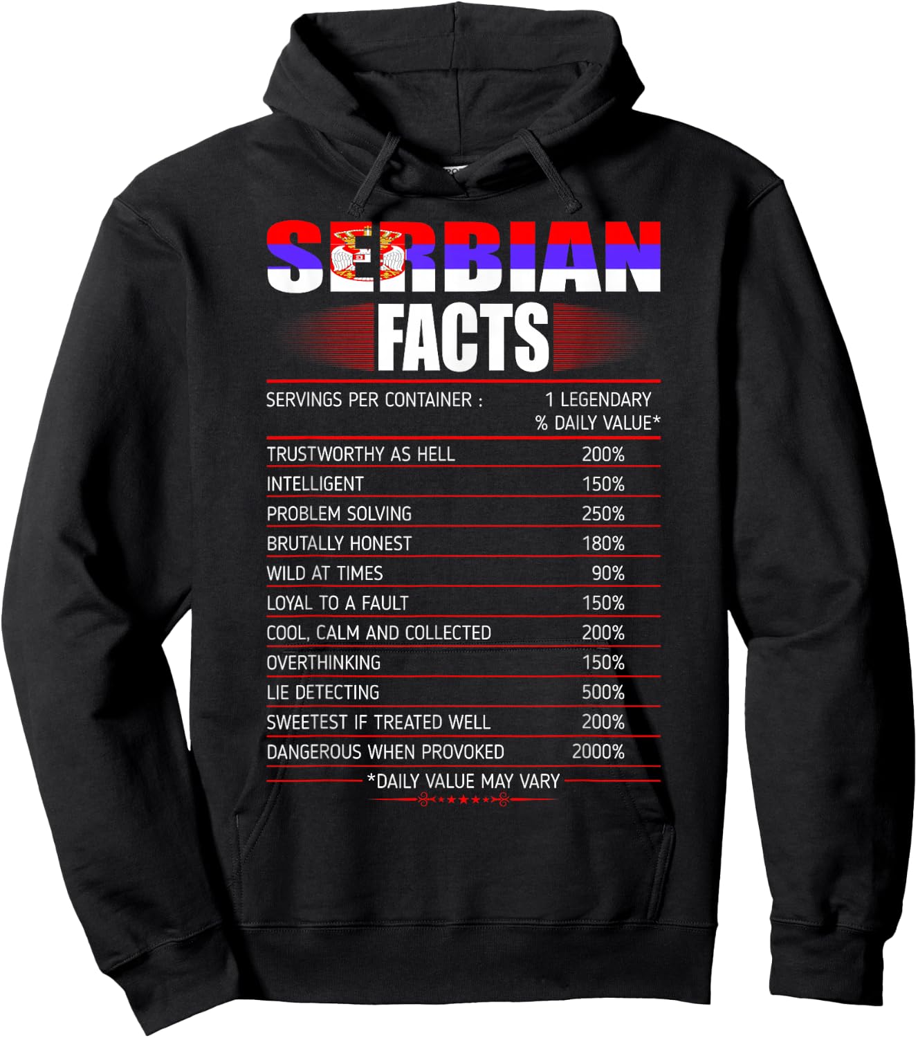 Serbian Facts Servings Per Container Country Gift Hoodie - Hoodie | Black