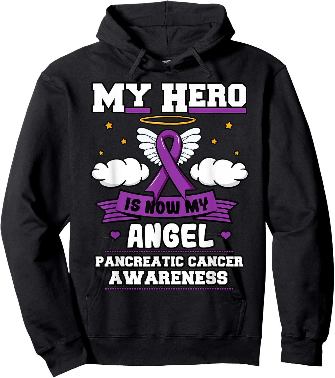 My Hero Is Now My Angel Pancreatic Cancer Purple Supporters Hoodie - Hoodie | Black