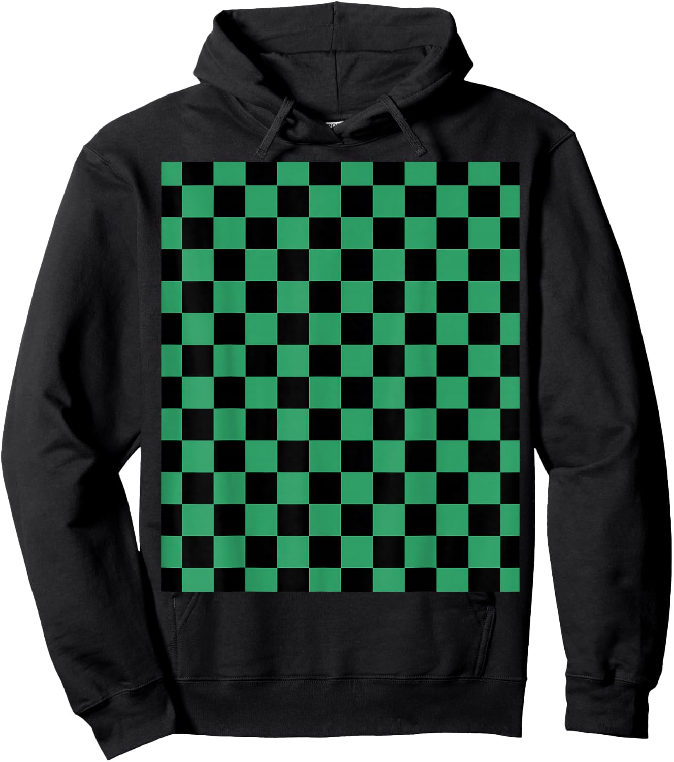 Green checkered anime Hoodie - Hoodie | Black