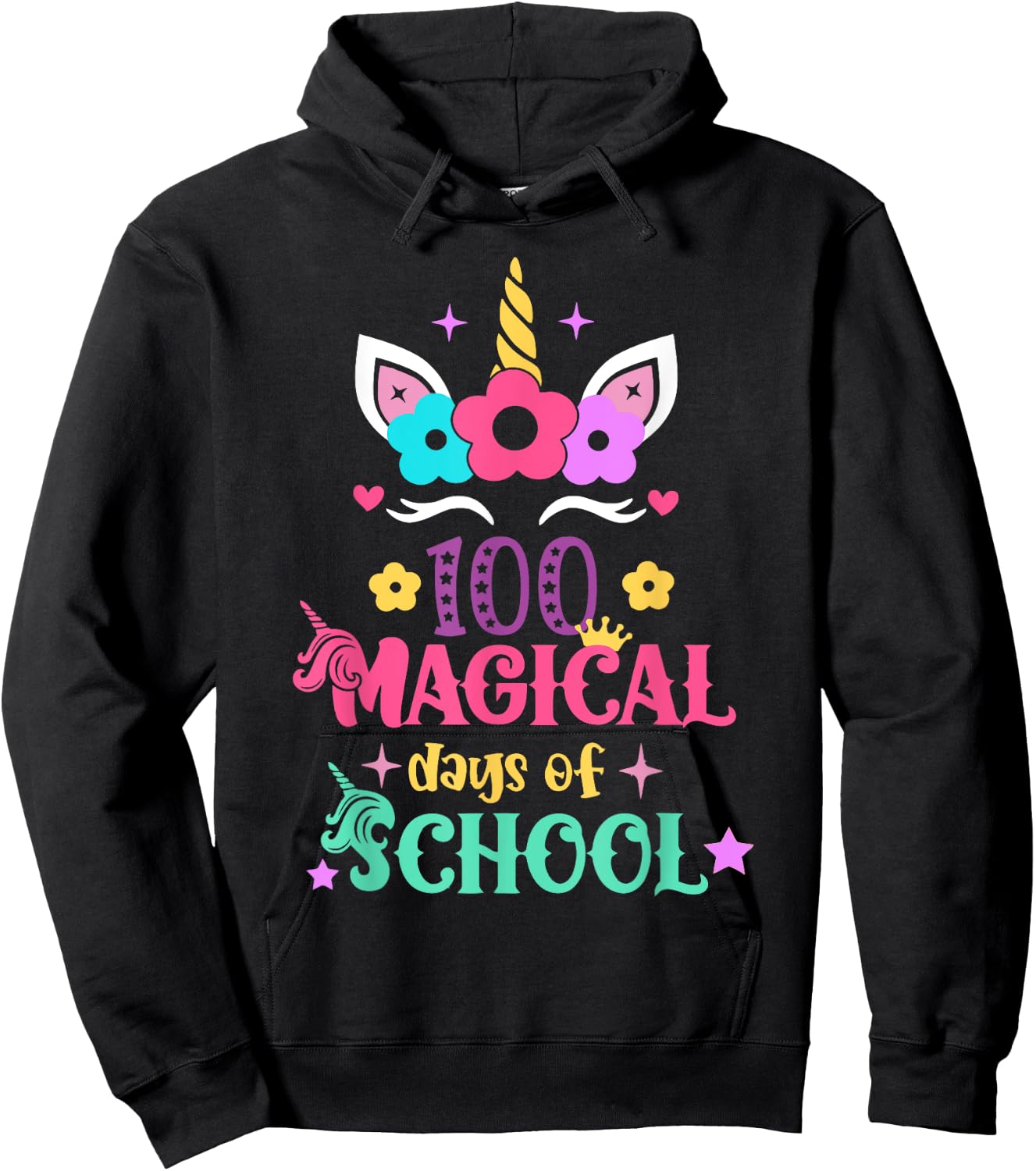 100th Day of School Unicorn 100 Magical Days Women Girls Hoodie - Hoodie | Black