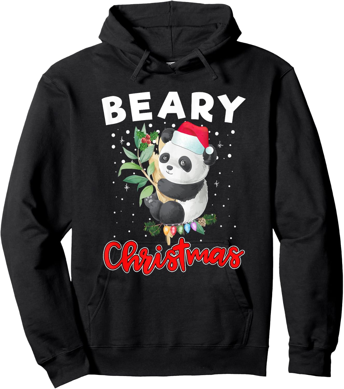 Beary Merry Christmas For Panda Bear Lovers Funny Xmas Hoodie - Hoodie | Black