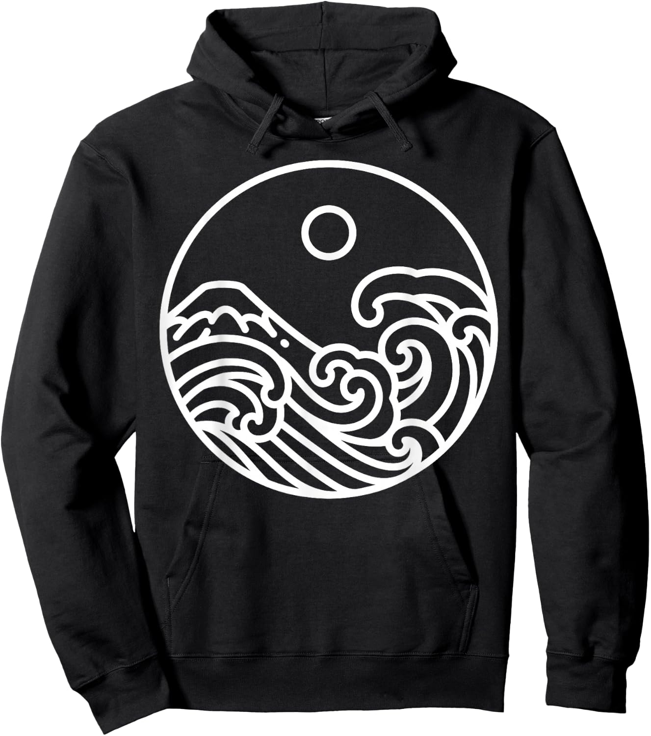 Minimal Line Art Nature Great Wave Kanagawa Drawing Artist Hoodie - Hoodie | Black