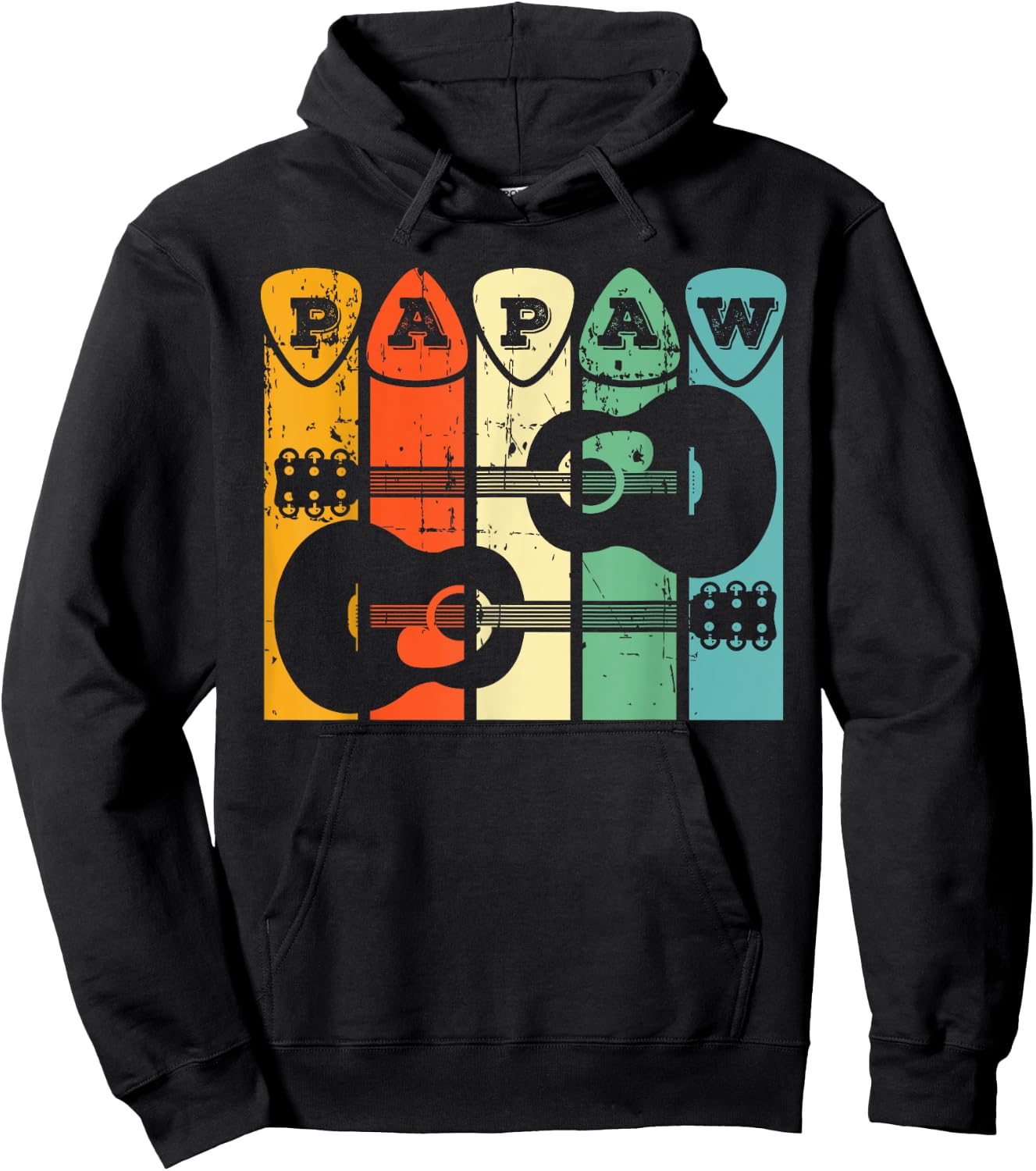 Papaw Guitar Pick Gift Guitar Player Grandpa Retro Guitarist Hoodie - Hoodie | Black