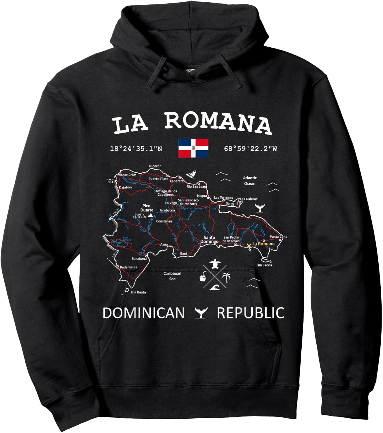 LA ROMANA Dominican Republic Flag Map Coordinates Hoodie - Hoodie | Black