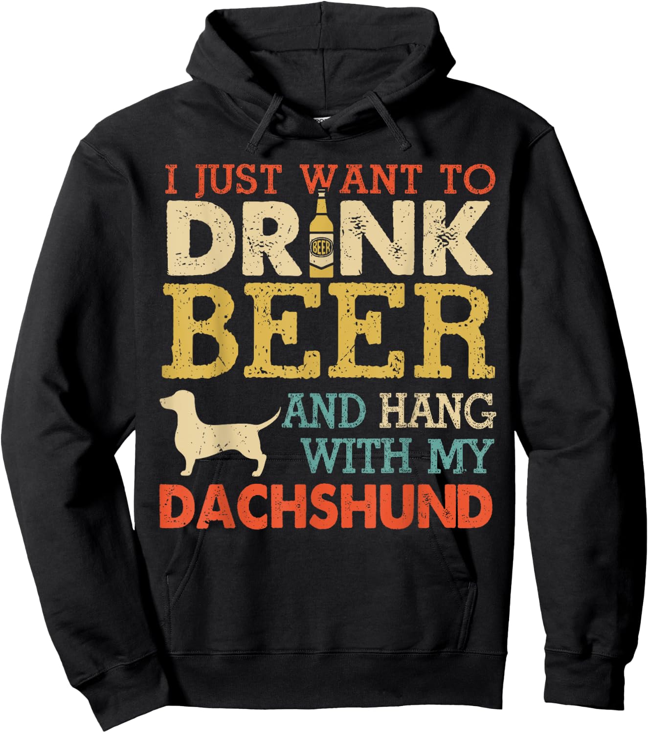 Dachshund Dad Drink Beer Hang With Dog Funny Men Vintage Hoodie - Hoodie | Black