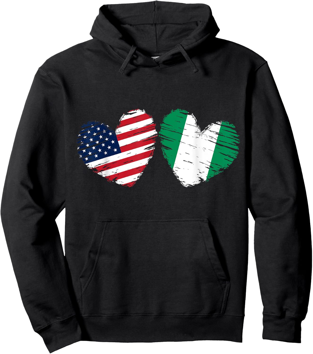 USA Nigeria Flag Heart Valentines Day Nigerian American Hoodie - Hoodie | Black