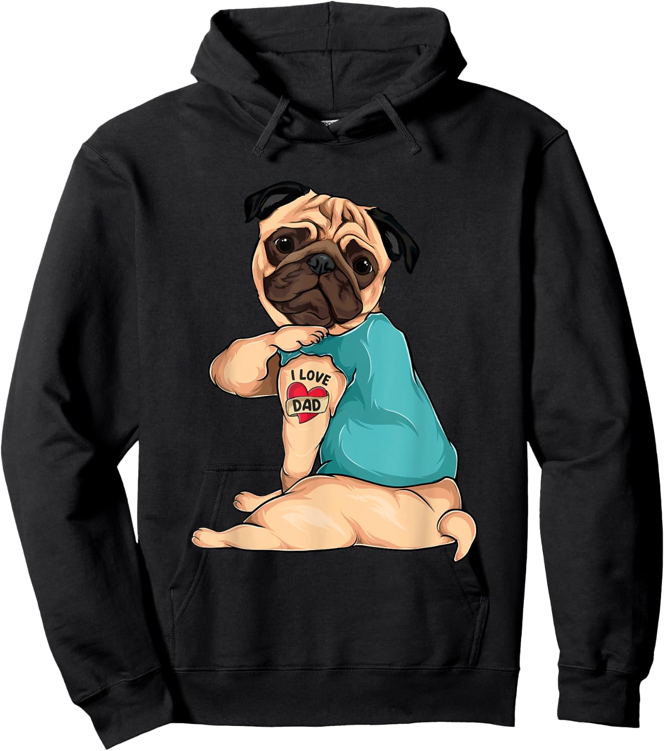 Father's Day gift funny dog Pug i love Dad tattoo Women Kids Hoodie - Hoodie | Black