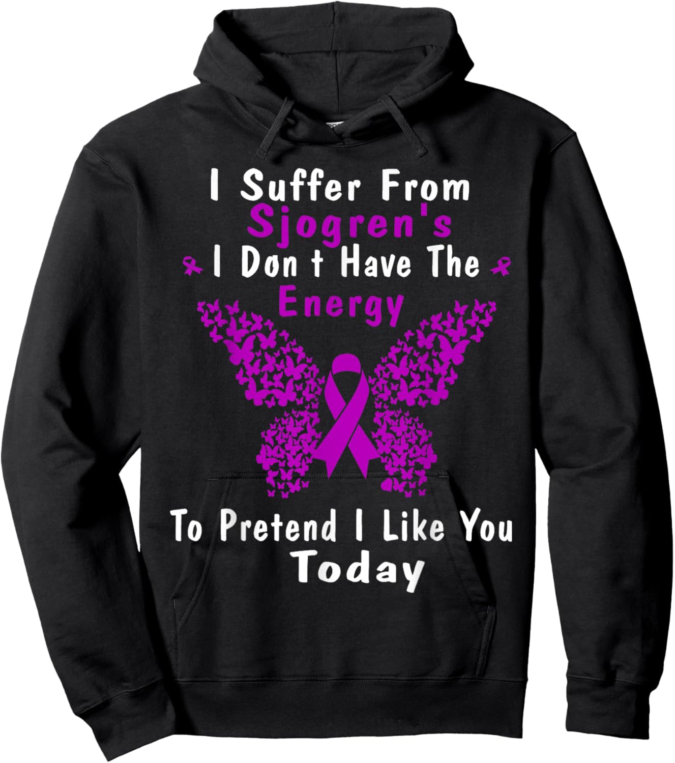 Sjogrens Syndrome Awareness Butterfly Purple Ribbon Disease Hoodie - Hoodie | Black