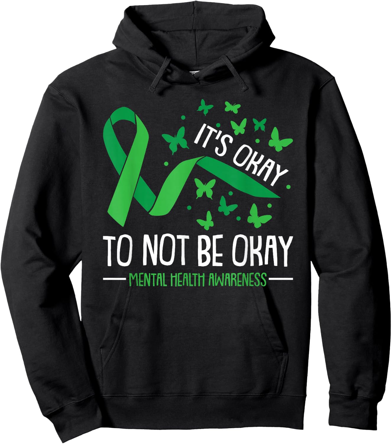 Its Ok Not To Be Ok Mental Health Awareness Butterfly Ribbon Hoodie - Hoodie | Black