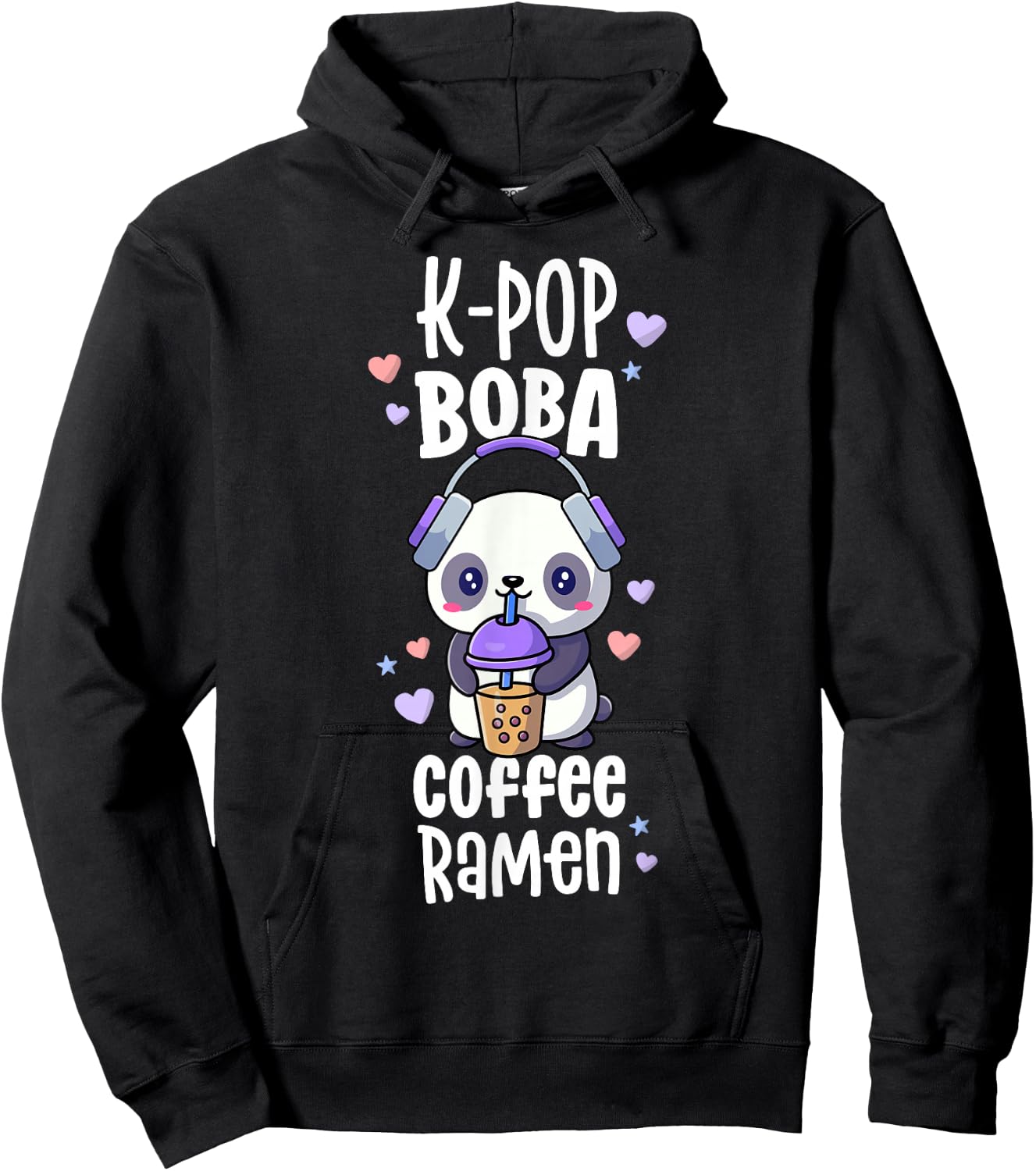 Boba And KPop Shirt Coffee Ramen Kawaii Panda Merch K-Pop Hoodie - Hoodie | Black