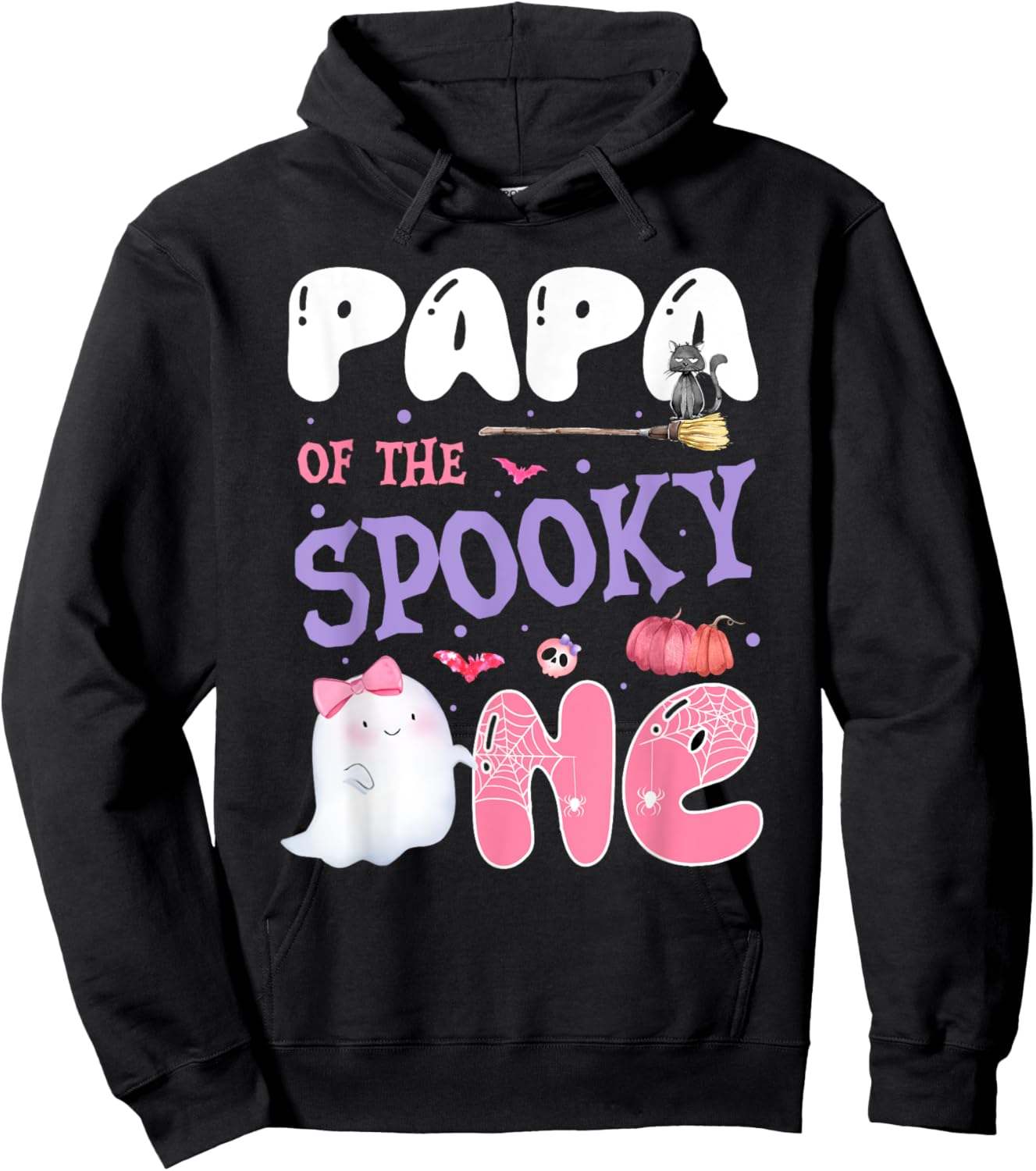 Papa Of The Spooky One 1st Birthday Halloween Pink Ghost Hoodie - Hoodie | Black