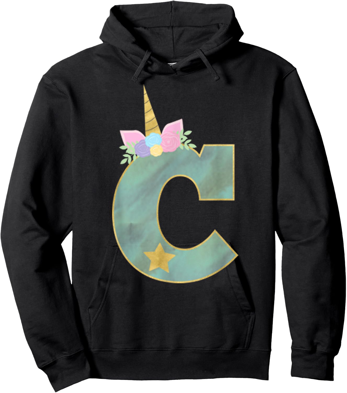 Initial Letter C Unicorn Monogram for Girls Unicorn Birthday Hoodie - Hoodie | Black