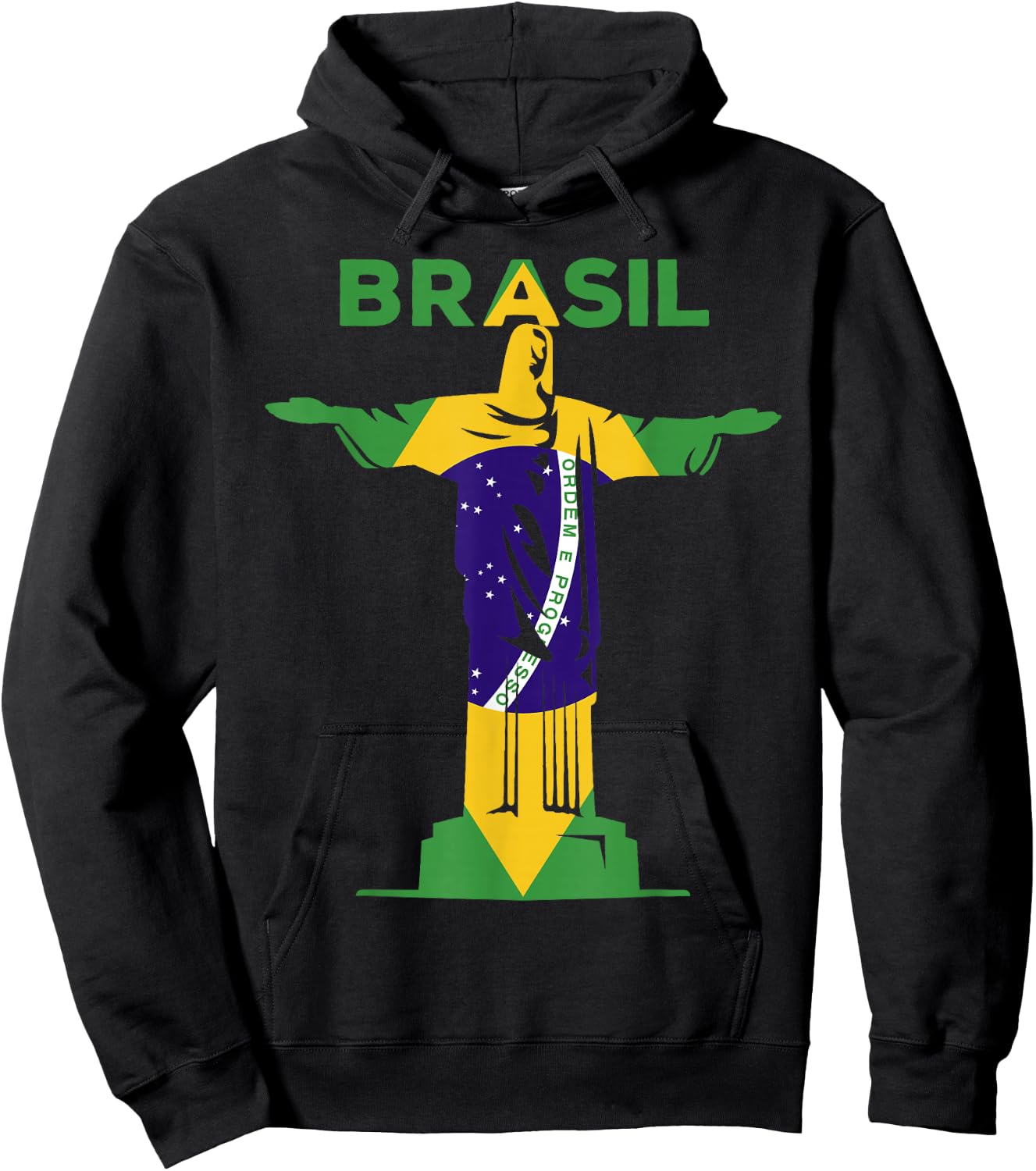 BRASIL - Christ The Redeemer Statue & Brazilian FLAG Pride Hoodie - Hoodie | Black