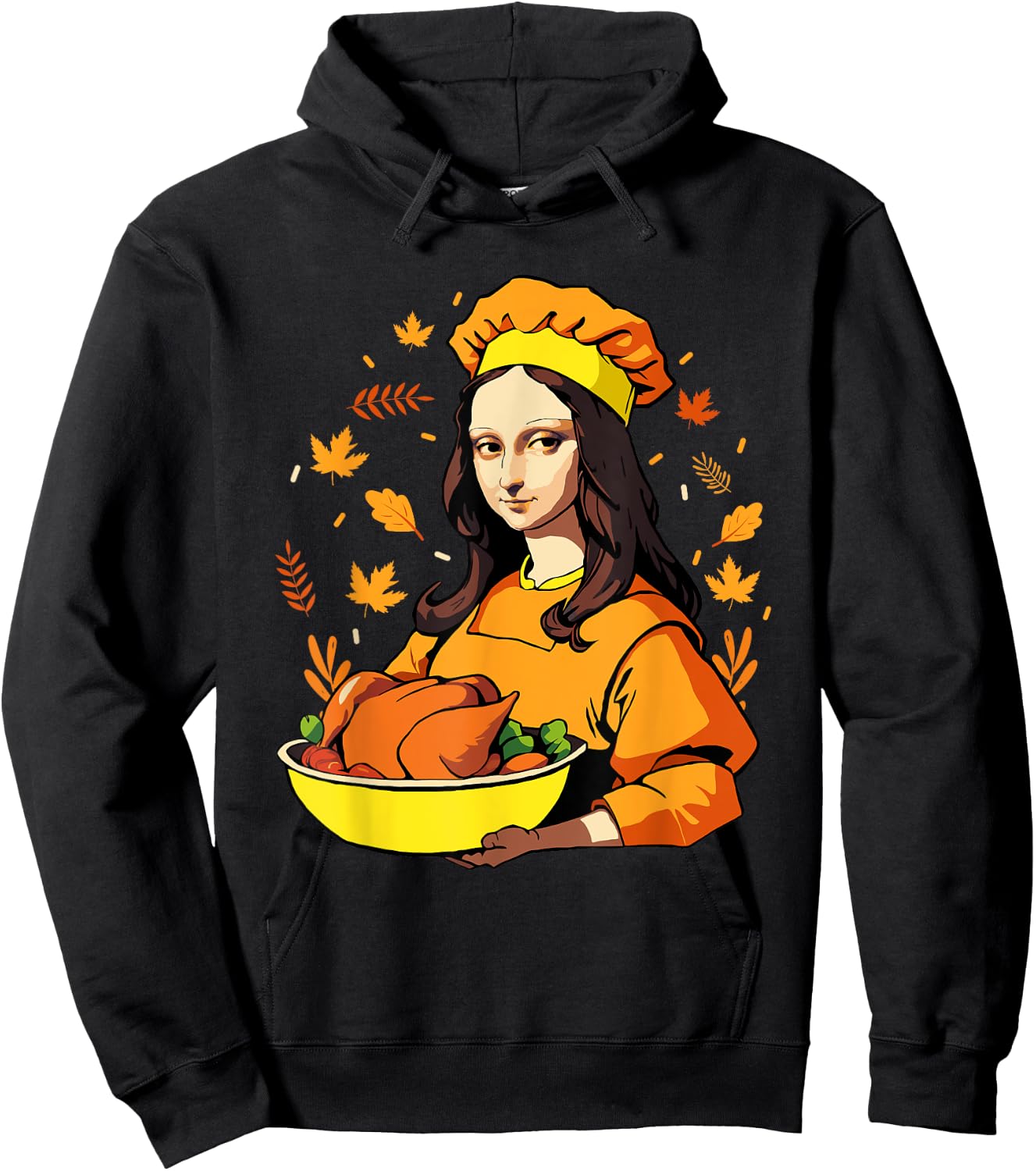 Mona Lisa with Turkey Thanksgiving for Art Teachers Men Women Kids Hoodie - Hoodie | Black