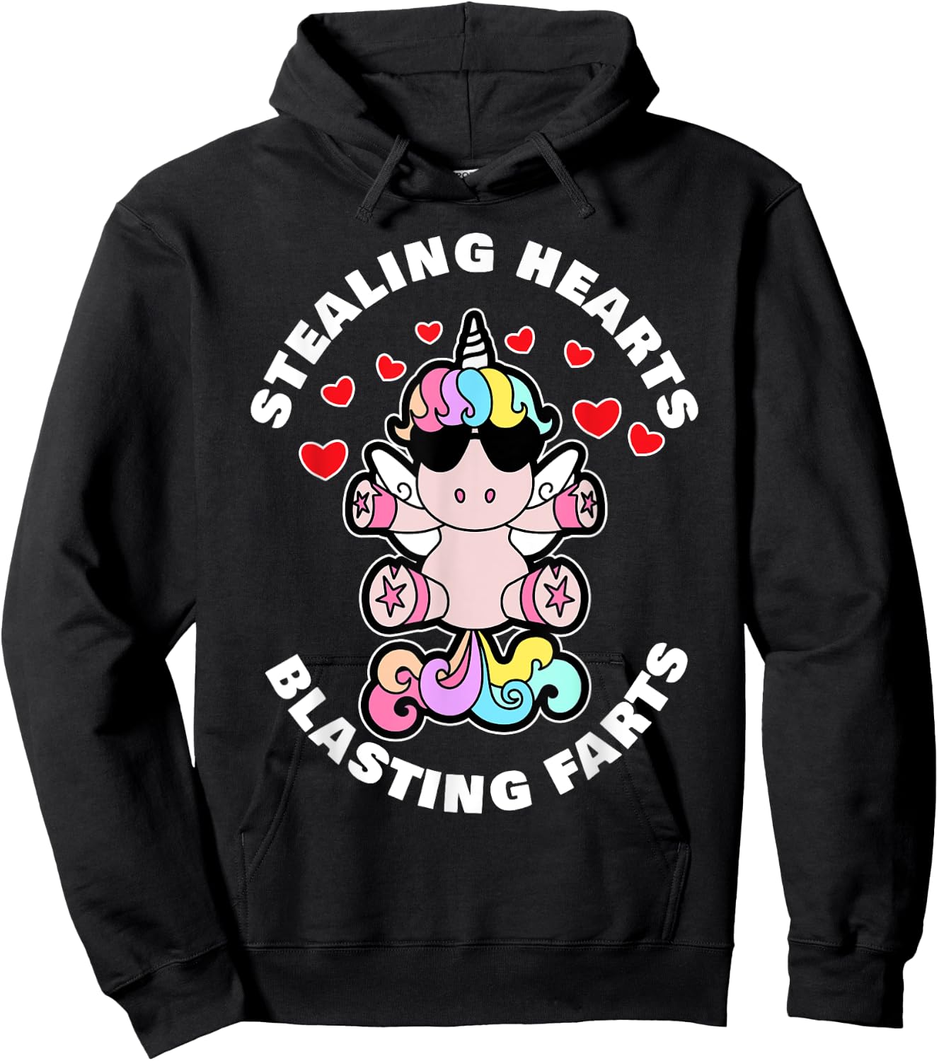Stealing Hearts And Blasting Farts Valentines Day Unicorn Hoodie - Hoodie | Black