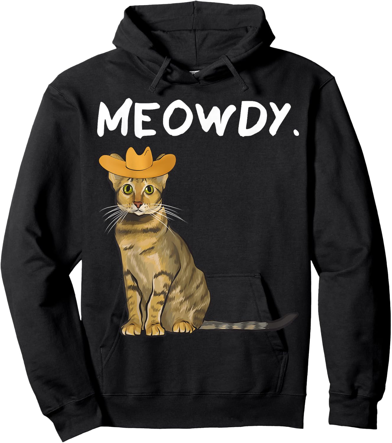 Funny Western Meowdy Savannah Cat Pun Howdy Cowboy Hoodie - Hoodie | Black