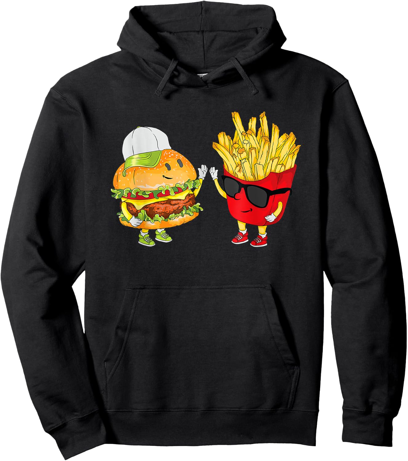 Hamburger Fries High Five | Cool Fun Combo Snacks Funny Gift Hoodie - Hoodie | Black