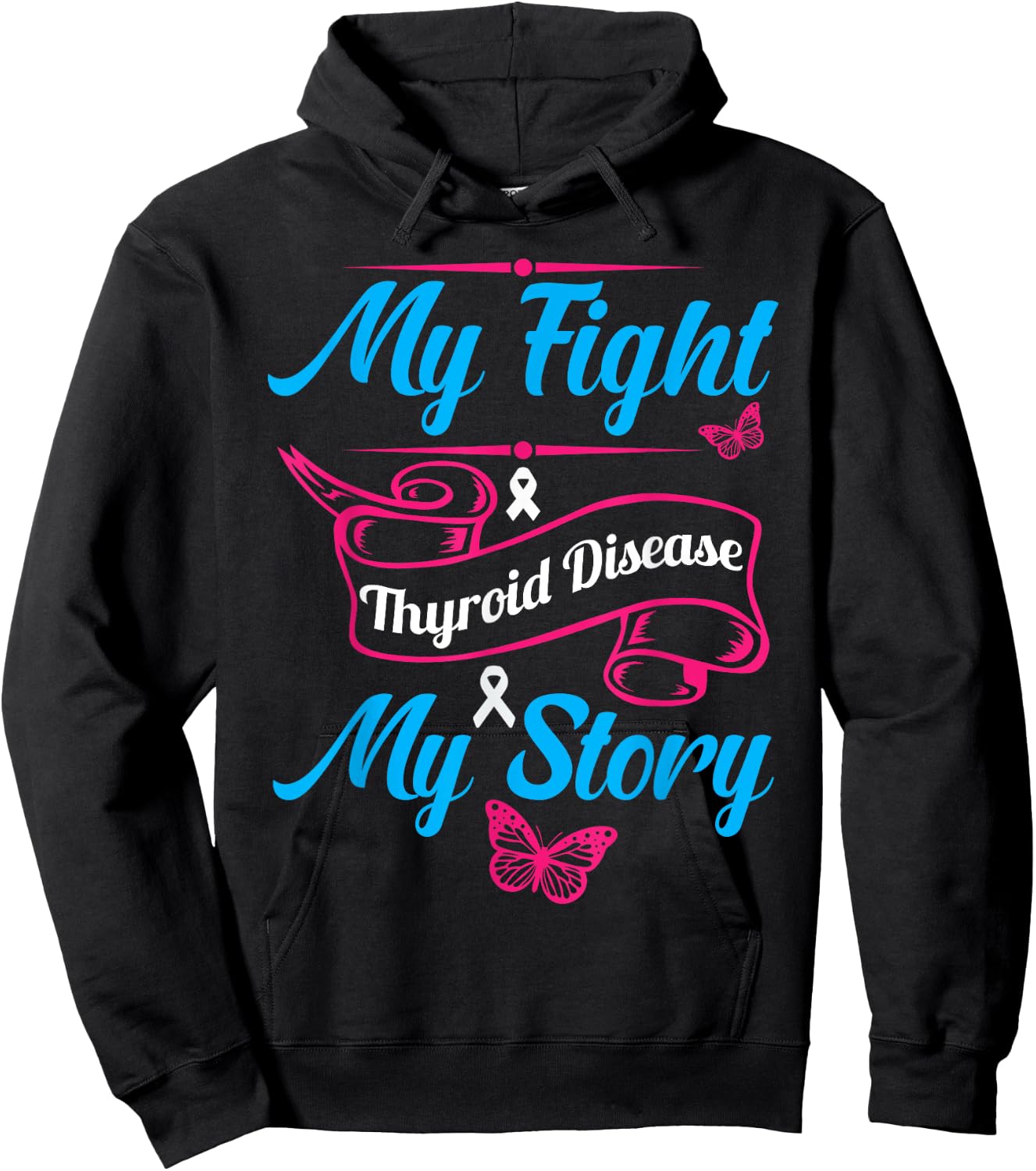 Thyroid Hashimotos Hypothyroidism Awareness Survivor Ribbon Hoodie - Hoodie | Black