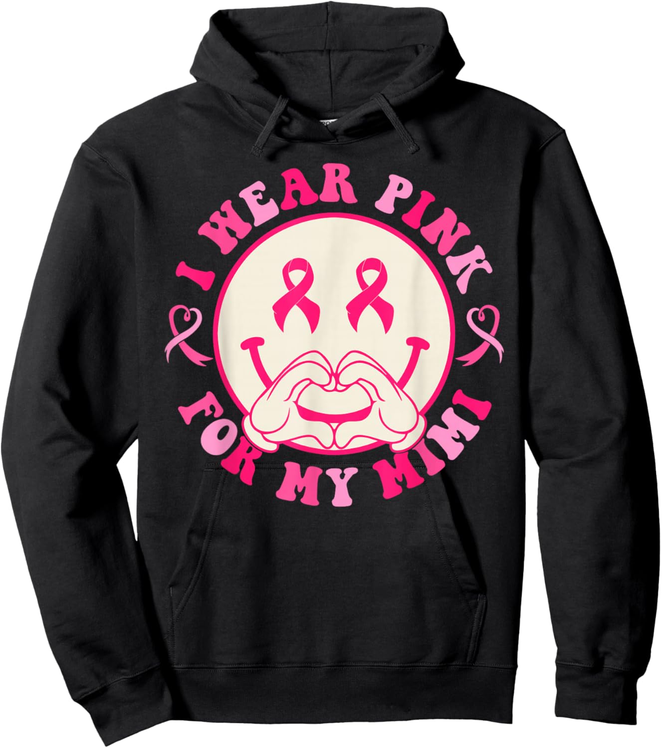 I Wear Pink For Mimi Breast Cancer Awareness Smile Face Hoodie - Hoodie | Black