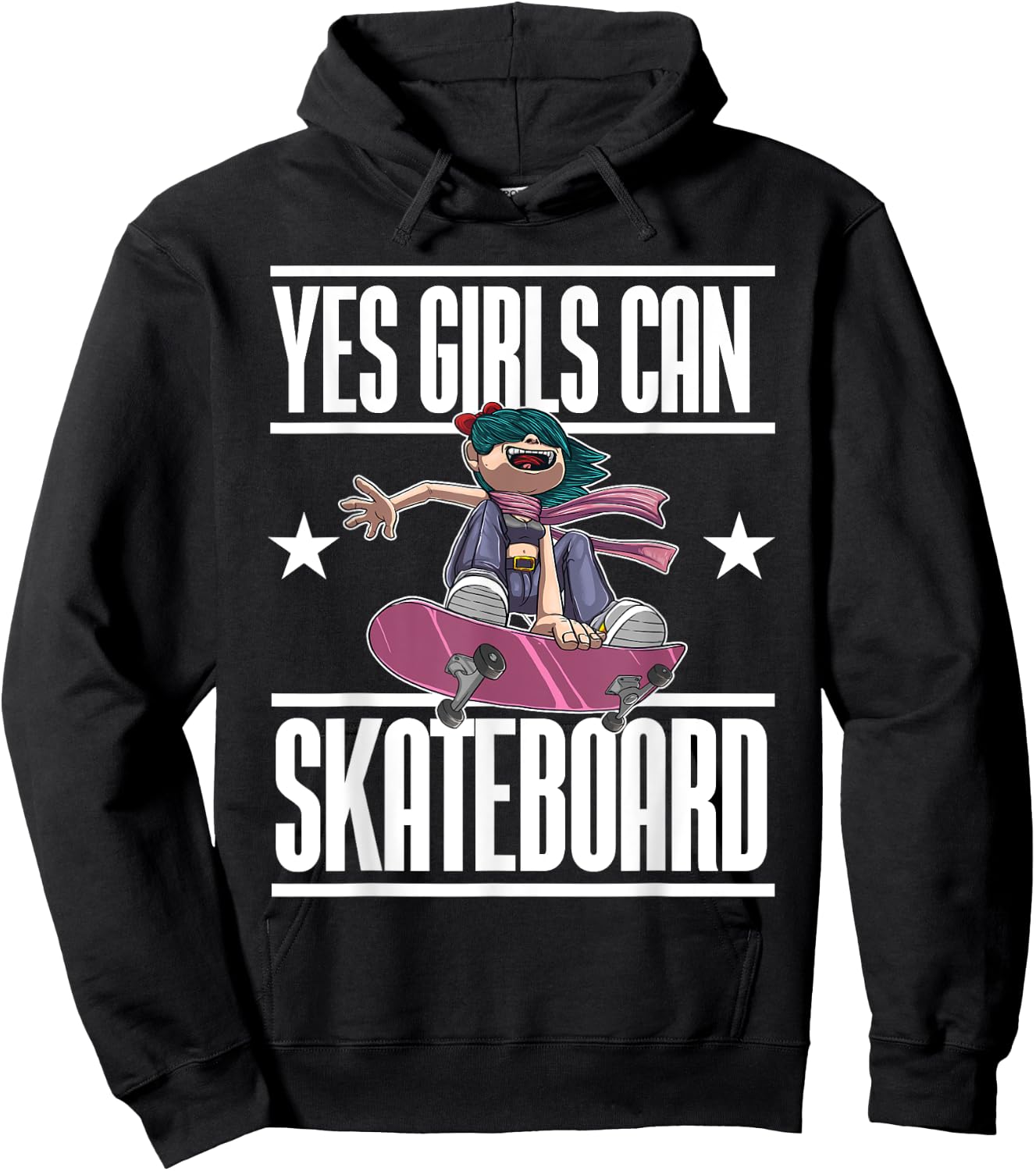 Funny Yes Girls Can Skateboard Gift Skateboarding Women Hoodie - Hoodie | Black
