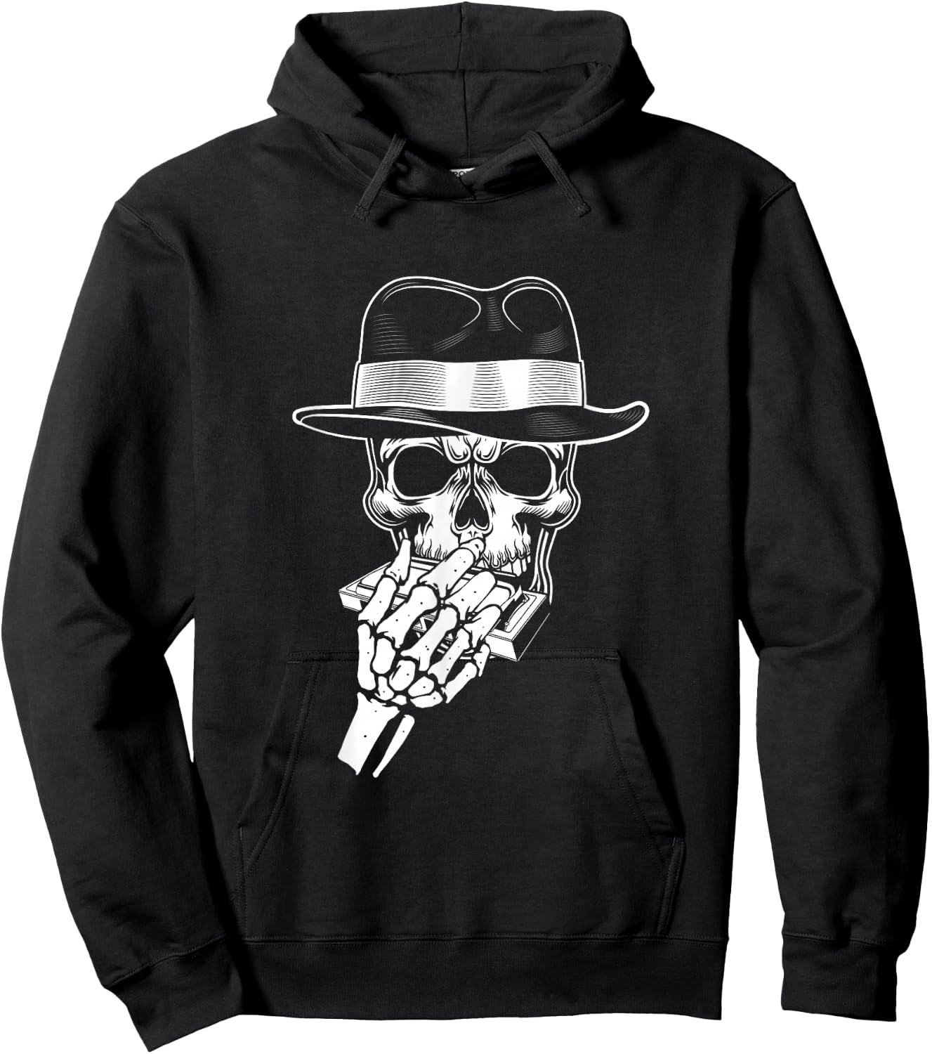 Skeleton Harmonica Player Blues Harmonica Musician Hoodie - Hoodie | Black