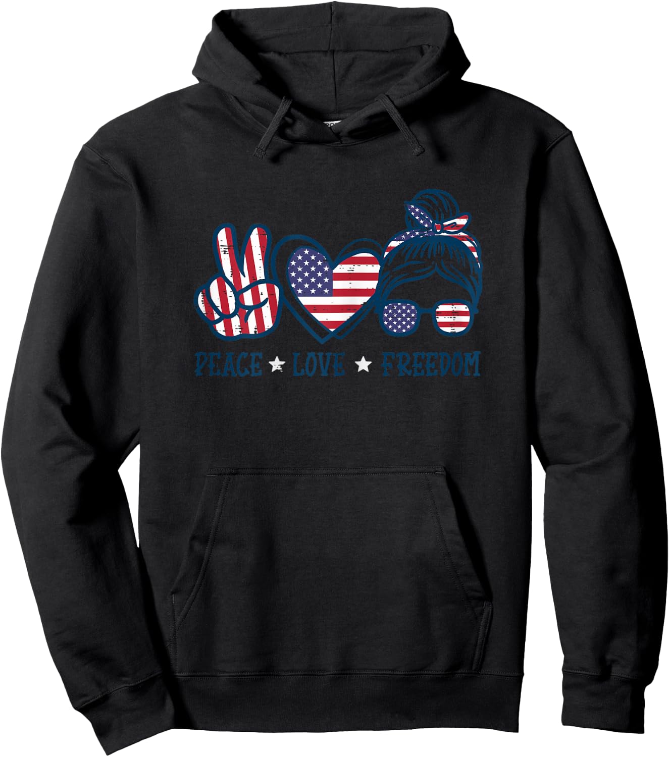 Peace Love Freedom American Flag 4th Of July Patriot Women Hoodie - Hoodie | Black