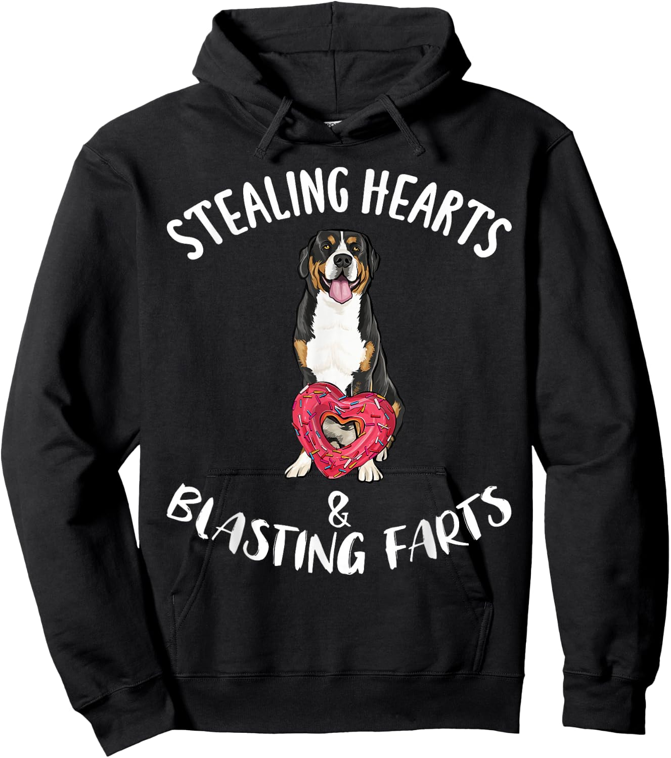Stealing Hearts Blasting Farts Greater Swiss Mountain Dog Hoodie - Hoodie | Black
