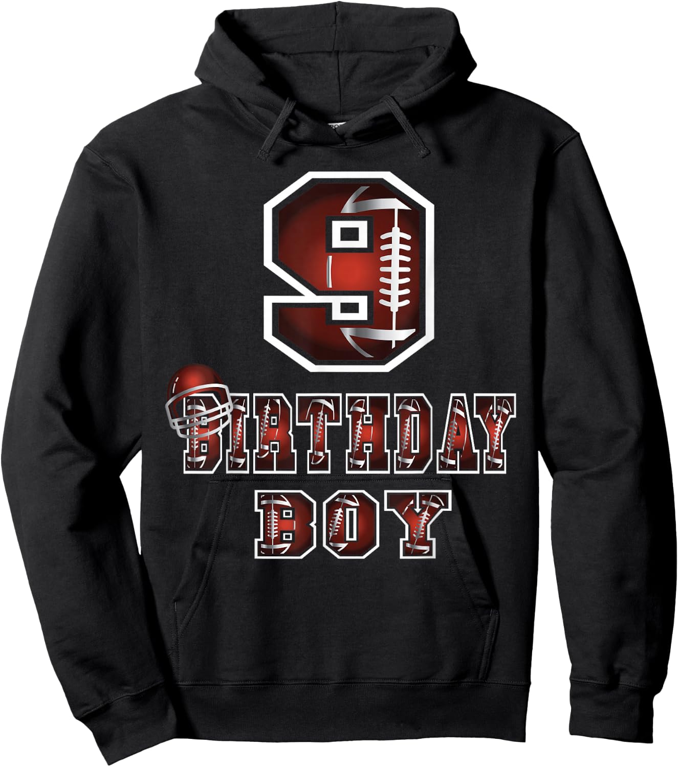 9th Birthday Boy 9 Years Old Football Lover Theme Party Hoodie - Hoodie | Black