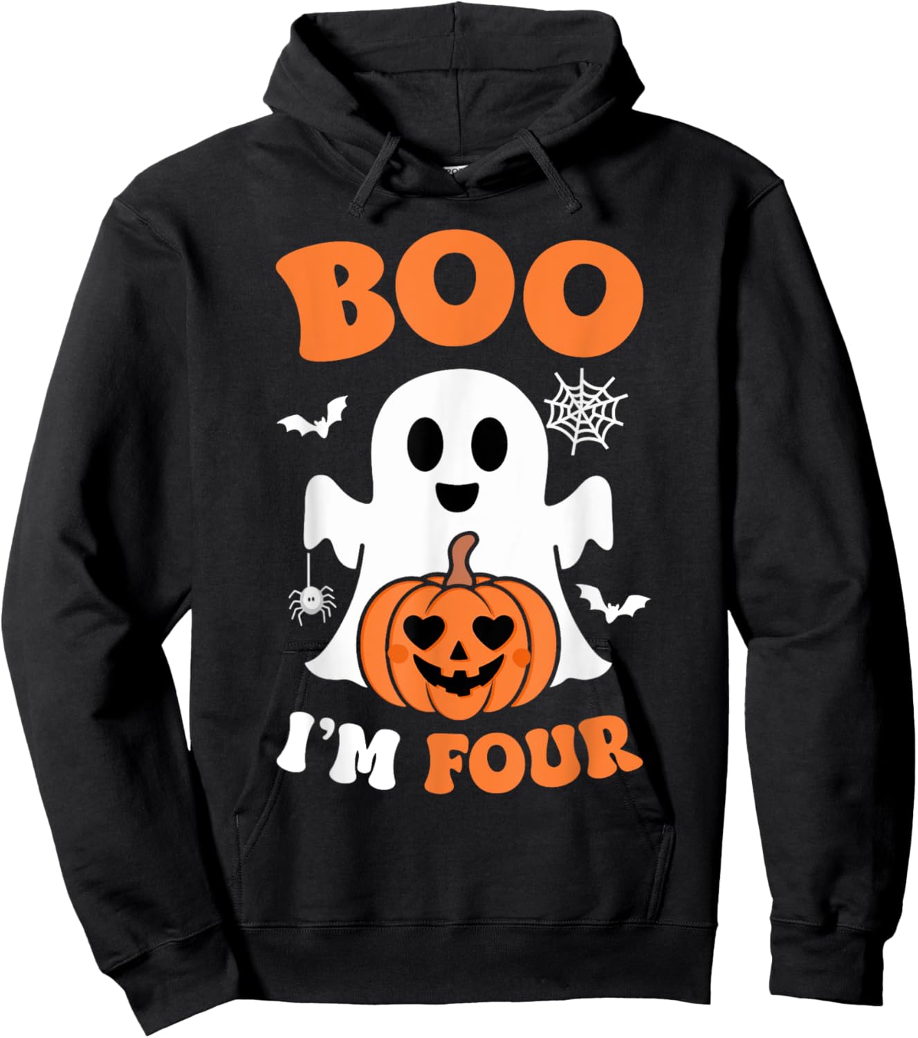 Ghost Boo I'm Four Year 4th Birthday Boys Halloween Groovy Hoodie - Hoodie | Black